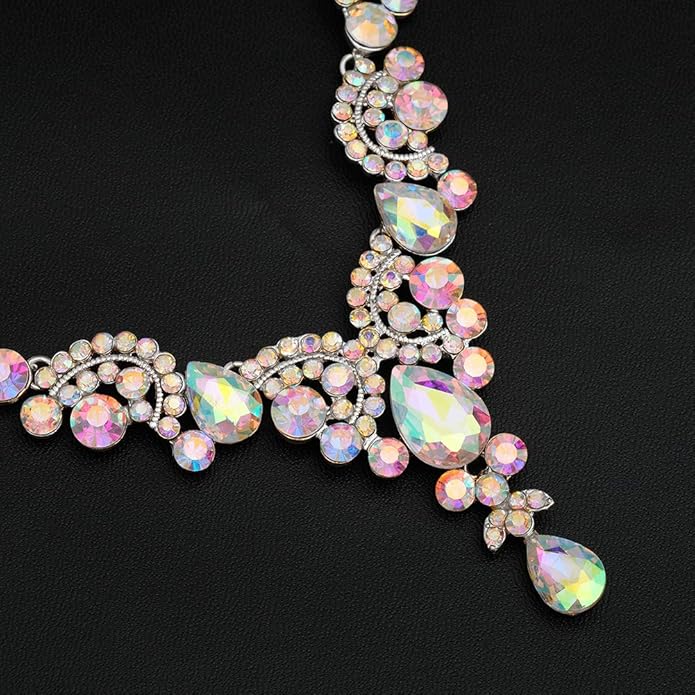 CSY Elegant Crystal Necklace Earrings Bracelet Ring Bridal Wedding Party Costume Jewelry Sets for Brides Women