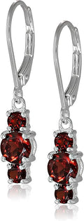 Amazon Essentials Sterling Silver Genuine and Created Gemstone Three Stone Birthstone Leverback Dangle Earrings