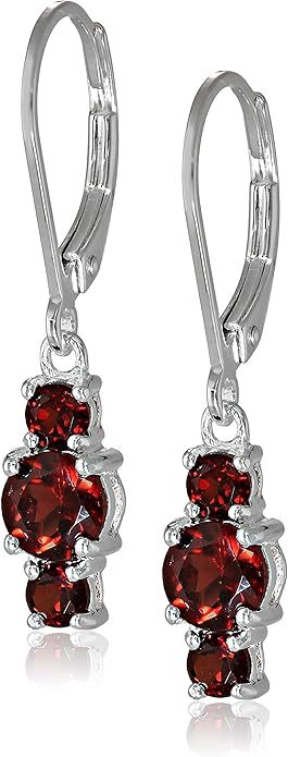 Amazon Essentials Sterling Silver Genuine and Created Gemstone Three Stone Birthstone Leverback Dangle Earrings