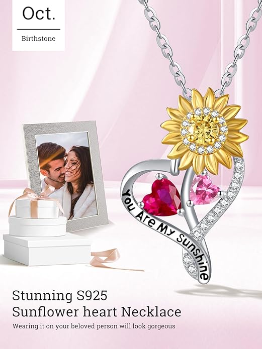 Valentine's Day Gifts for Wife 925 Sterling Silver Double Birthstone Pendant Necklaces I Love You for Always and Forever Necklace Anniversary Birthday Gifts for Wife Girlfriend Mom Her