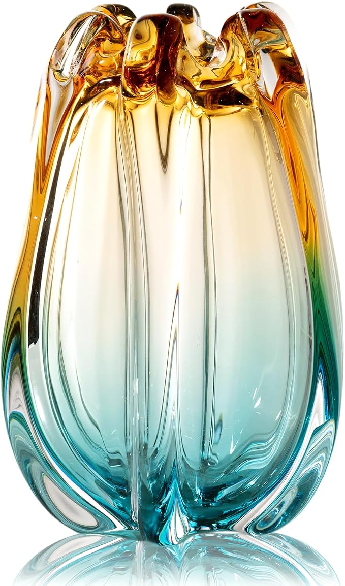 Hand Blown Glass Flower vases, Unique Glass vases, Wide Mouth vases, Small by YACSNBF