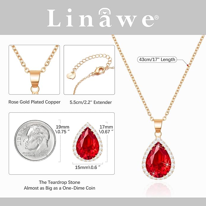Linawe Crystal Chain Necklace for Women Trendy, Imitation Diamond Pendant, Statement Cubic Zirconia Boho Jewelry Set, 14K Gold/Rose Gold/Silver Birthstone Necklace