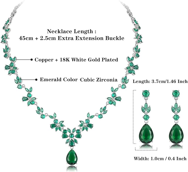 Hadskiss Jewelry Set for Women, Necklace Dangle Earrings Bracelet Set with White AAA Cubic Zirconia, Allergy Free Wedding Party Jewelry for Bridal Bridesmaid