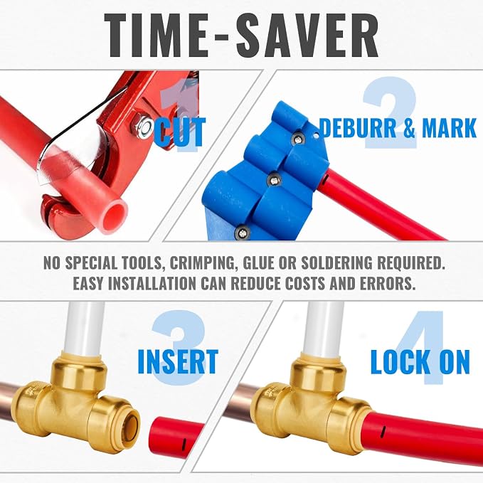 Tee Plumbing Pipe Connector, 3/4-Inch Push Fit PEX Tee, Push-to-Connect - Image 5