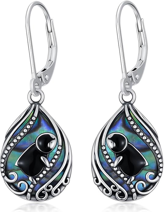 Animal Earrings 925 Sterling Silver Abalone Shell Dangle Drop Earrings Leverback Earrings Cute Animal Jewelry Gifts for Women Girlfriend