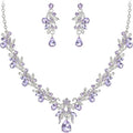 BriLove Women's Wedding Jewelery Set Leaf Flower Crystal Teardrop Marquise Cluster Pendant Necklace Dangle Earrings for Bridal Party