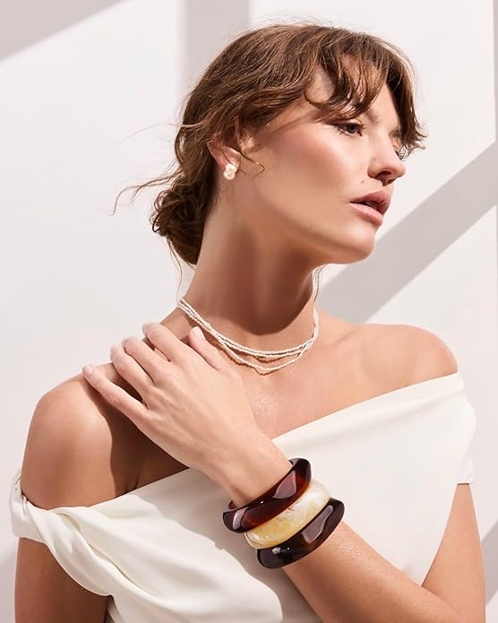 LILIE&WHITE Colorful Acrylic Bangle Bracelets For Women Resin Bangles Chic Vintage Gold Bracelet Chunky Bracelets Jewelry Gift