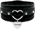 paloli Furry Heart Leather Choker Collar for Women – Personalized Engraved Heart Pendant, Handmade Adjustable Faux Fur Necklace, Cute Gothic Fashion Jewelry