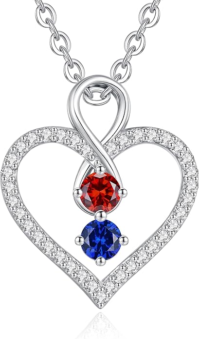 LOUISA SECRET Infinity Double Birthstone Necklace, 925 Sterling Silver Tiny Pendant Heart Necklace for Women Wife Her, Best Jewelry Gift Heart Jewelry Meaningful Gift for Valentine's Day, Christmas, Birthday Anniversary