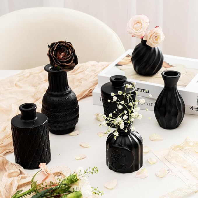 Black Glass Bud Vase Set of 14 Pcs, Small Bud Vases in Bulk, Glass Crystal - Image 8