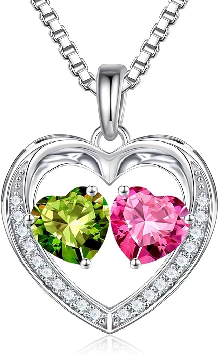 Iefil Valentines Day Gifts for Her - 925 Sterling Silver Heart Birthstone Necklace, Anniversary Birthday Gifts for Women Wife Girlfriend Mom Her