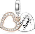 JIAYIQI Mother Sister Daughter Wife Charms Fit Charms Bracelet Necklace with Double Heart Love Charms 925 Sterling Silver Beads for Women Jewelry