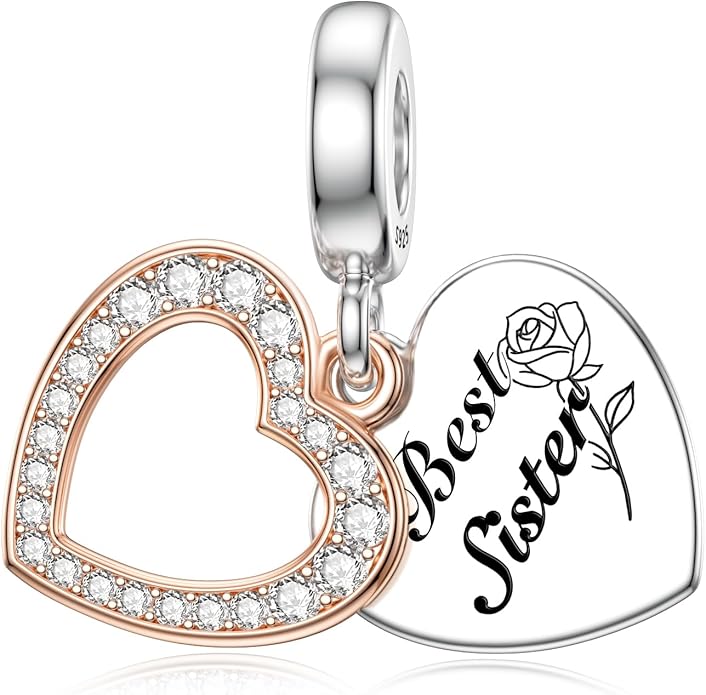 JIAYIQI Mother Sister Daughter Wife Charms Fit Charms Bracelet Necklace with Double Heart Love Charms 925 Sterling Silver Beads for Women Jewelry