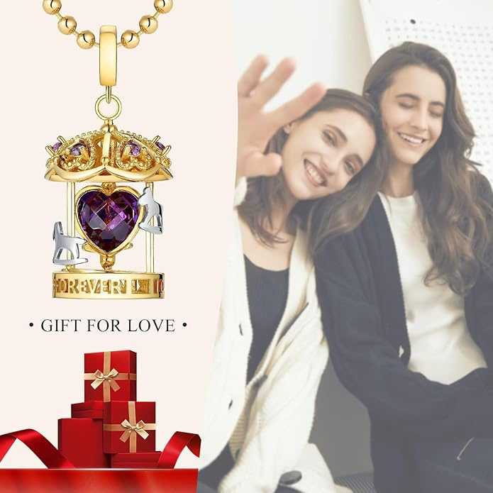 Gold Heart Pendant Necklace for Women ,14K Gold Cubic Zirconia Necklace Jewelry, Carousel Horses Pendant Necklaces Jewelry ,Valentines Gifts for Her Gifts,for Daughter Son Mom Granddaughter Grandma Christmas Birthday Presents