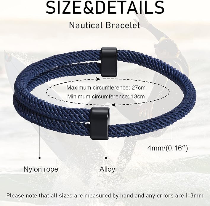 TempBeau Nautical Braided Rope Bracelets Set - 6 Pcs Adjustable Braided Cord Bracelet, Handmade Navy Marine String Bracelet with Metal Knot, Men Women Braided Bracelets Gifts