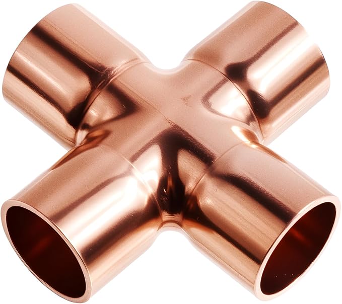 Union Cross Copper Fitting, 1/2 In, ID 12.7 mm, Wall 1.2 mm | Cupreous 4 Way by FOCMKEAS