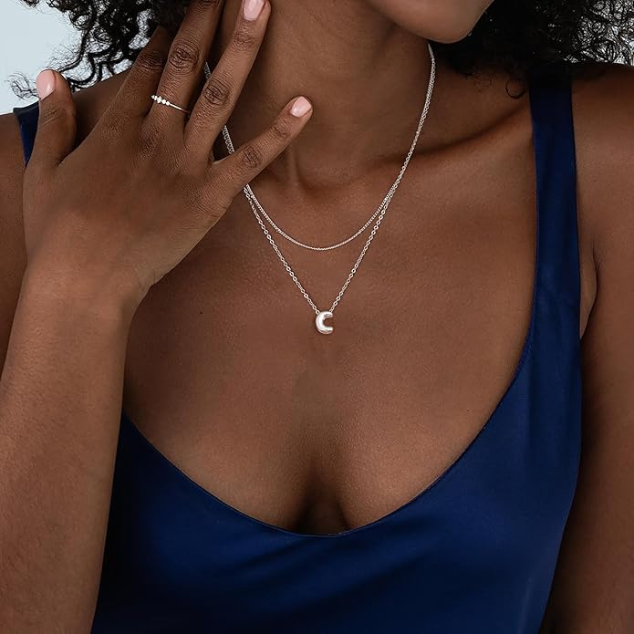 Valentines Day Gifts for Her - Bubble Letter Necklace Layered 14K Gold Plated Initial Necklaces for Women Dainty Cute Choker Pendant Stack Jewelry Fashion Accessories Teen Gift Trendy Stuff