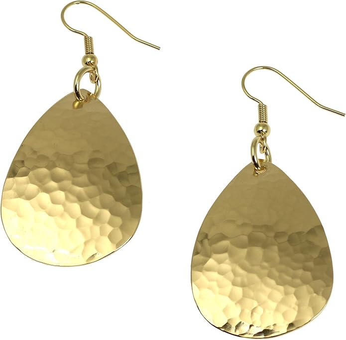 Medium Hammered Tear Drop Nu Gold Brass Earrings By John S Brana Handmade Jewelry Brass Earrings