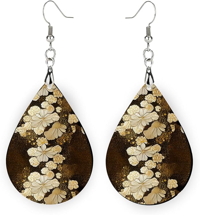 Teardrop Wood Earrings Light Weight Printed Image Dangle Jewelry, Fun and Funky Earrings