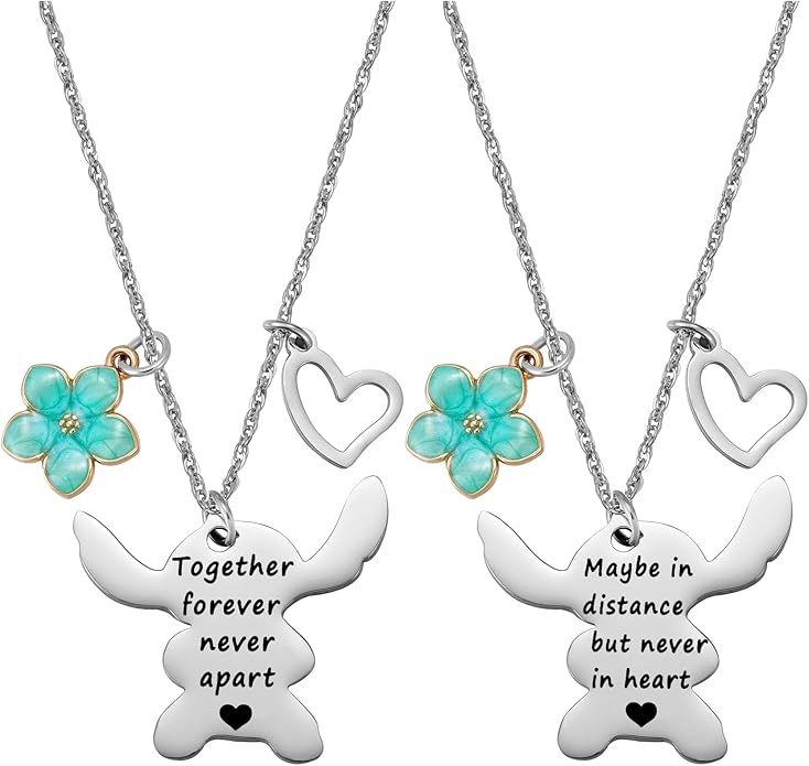 2PCS Best Friend Necklace Set, BFF Friendship Necklace for 2, Long Distance Birthday Jewelry Gift for Sister Bestie