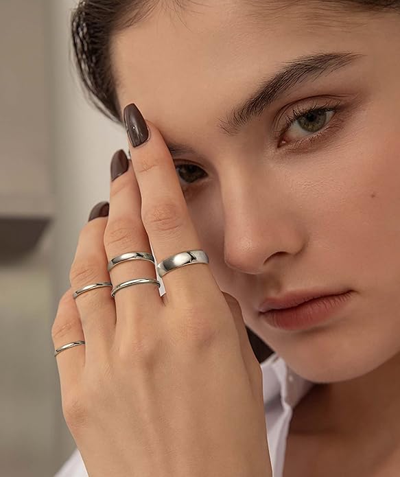 HAIAISO Silver Rings for Women Non Tarnish Stainless Steel Rings Set Dainty Gold Band Ring Stack Simple Stackable Thumb Pinky Ring for Multiple Size