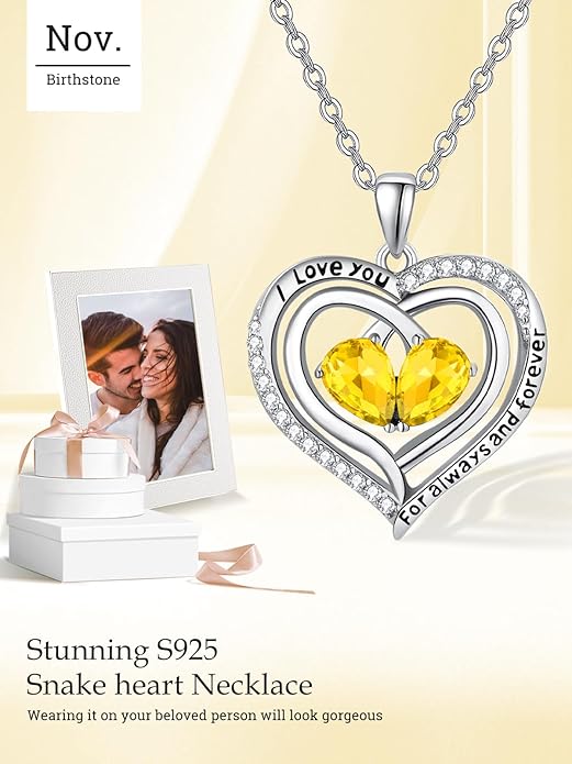 Valentine's Day Gifts for Wife 925 Sterling Silver Double Birthstone Pendant Necklaces I Love You for Always and Forever Necklace Anniversary Birthday Gifts for Wife Girlfriend Mom Her