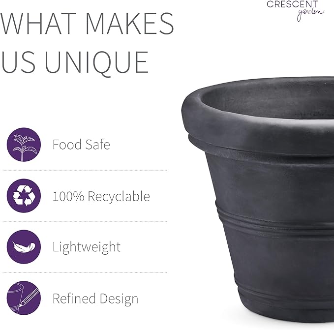 Crescent Garden Brunello Classic Rolled Rim Planter Pot, Indoor/Outdoor - Image 4