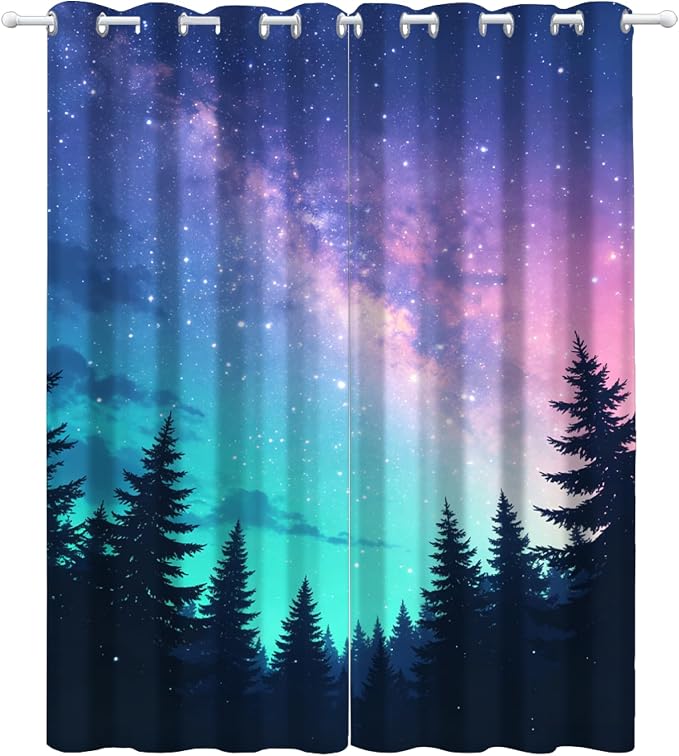Japanese Style Curtains for Bedroom Living Room, Galaxy Forest Blackout Curtains - Image 4