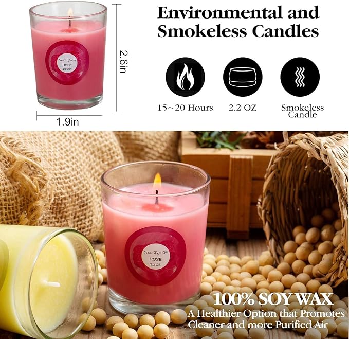 YOROXRG Scented Candles, Strawberry, Aromatherapy Candles, Soy Wax Glass Jar - Image 3