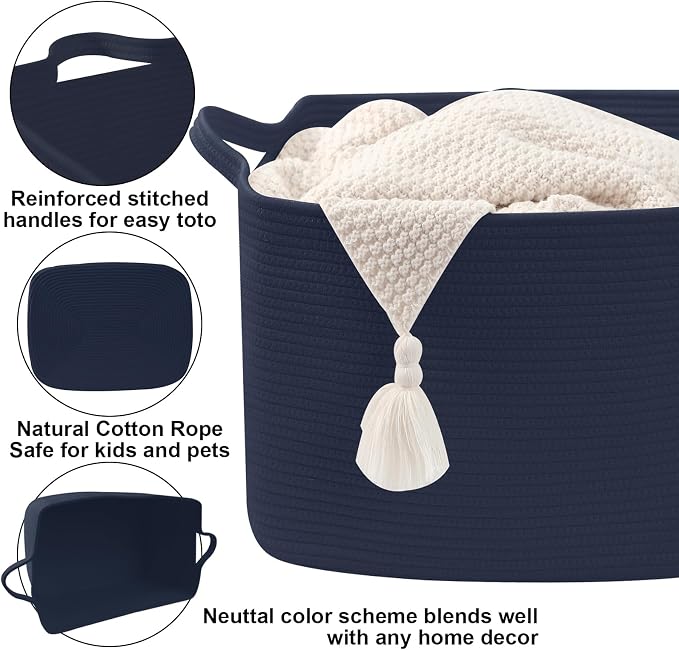 96L Woven Laundry Basket with Handles, Extra Blanket Basket, Living Room - Image 3