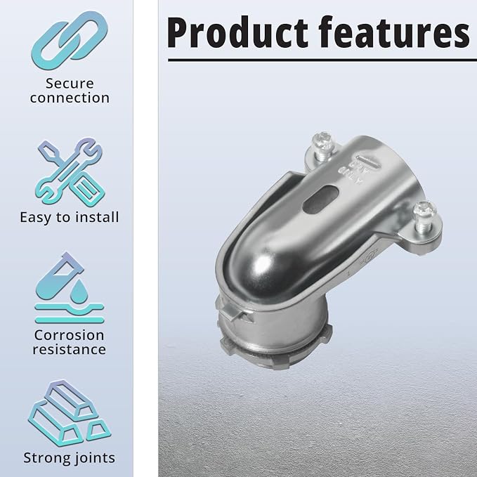 10-Pack 3/4" Flexible Metal Conduit Elbow, 90 Degree Squeeze Connectors | - Image 3