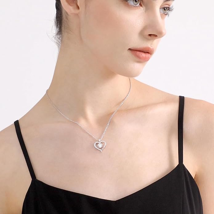 Moissanite Heart Necklaces for Women, 1-3 Carat Moissanite 925 Sterling Silver Love Jewelry, Valentines Day Birthday Wedding Anniversary Engagements Gifts for Women Wife Girlfriend Mom Her