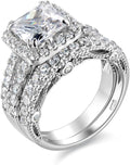 Wuziwen Princess Cut Engagement Rings for Women Sterling Silver Cubic Zirconia Wedding Bridal Ring Set