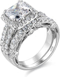 Wuziwen Princess Cut Engagement Rings for Women Sterling Silver Cubic Zirconia Wedding Bridal Ring Set