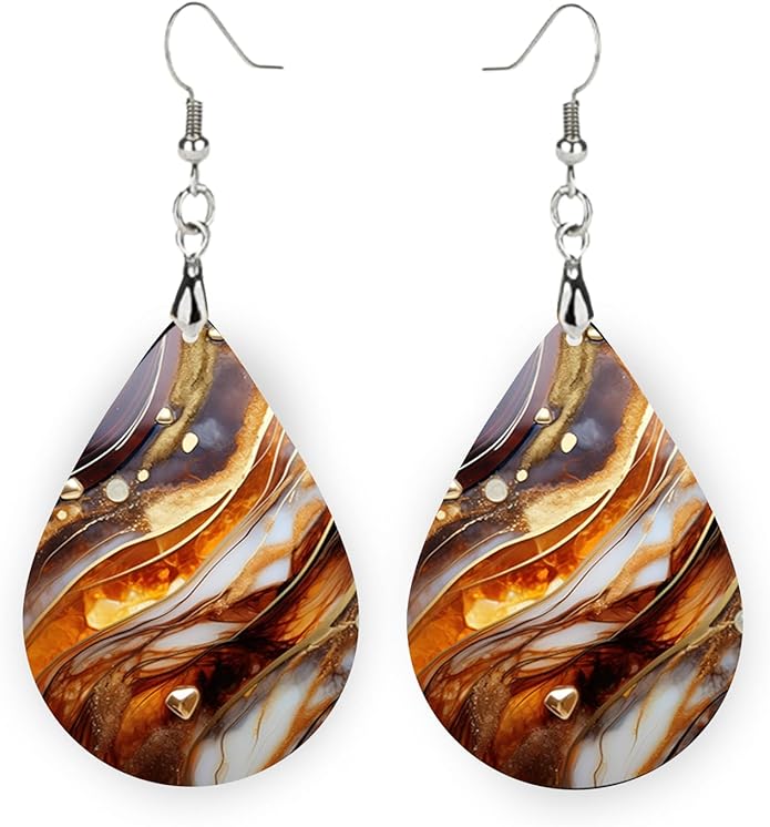 Teardrop Wood Earrings Light Weight Printed Image Dangle Jewelry, Fun and Funky