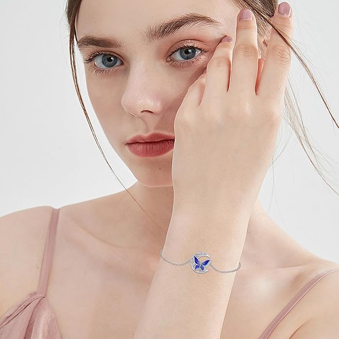 Dragonfly Bracelet 925 Sterling Silver Butterfly Bracelet Adjustable Celtic Moon Bracelet Irish Celtic Jewelry Gifts for Women