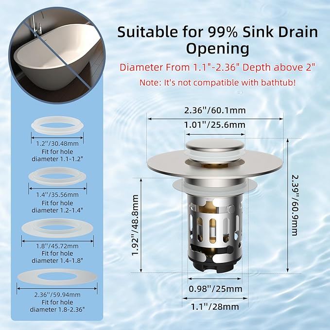 Hibbent Upgraded 3 in 1 Bathroom Sink Drain Strainer, Pop Up Stopper - Image 8