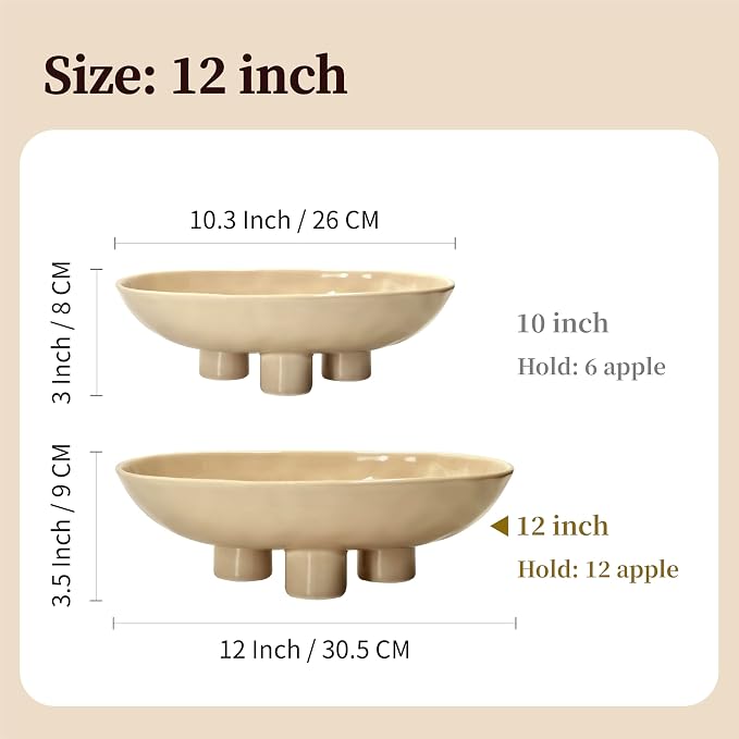 Three-Leg Ceramic Fruit Bowl, 12 Inch Oval Serving Dish - Image 7