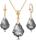 EVEVIC Austrian Crystals Baroque Pendant Necklace Earrings for Women 14K Gold Plated Hypoallergenic Leverback Drop Dangle Earrings Jewelry Set