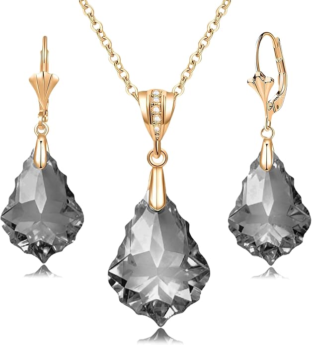 EVEVIC Austrian Crystals Baroque Pendant Necklace Earrings for Women 14K Gold Plated Hypoallergenic Leverback Drop Dangle Earrings Jewelry Set
