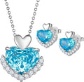 Love Heart Necklaces and Earrings with Rose Cut Birthstone Silver Plated Elegant Jewelry Set for Women CS0002