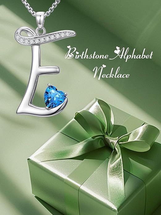 Valentines Day Gifts for Women Alphabet A to Z Initial Birthstone Pendant Necklaces for Women - 18k White Gold Plated Personalized Name Jewelry Valentine Mothers Day Birthday Gifts for Women Her Girlfriend