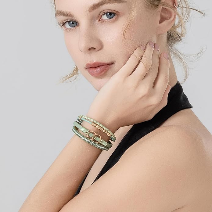 FANCY SHINY Boho Leather Wrap Bracelet Stackable Infinity Chunky Cuff Bracelets Western Hippie Outfits Jewelry Valentine Gifts for Women