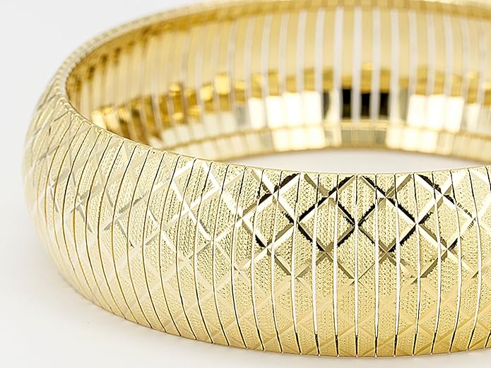 JTV 18K Gold-Plated Flexible Bangle Bracelet for Women - Chunky Diamond-Cut Design Over Bronze - Tarnish-Resistant - Luxury Yellow Gold Jewelry - Gift-Boxed