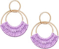 Raffia Hoop Earrings for Women Fun Boho Summer Beach Earrings Lightweight Handmade Straw Wicker Rattan Dangle Earrings Statement Geometric Round Drop Earrings
