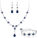 Crysdue Teardrop Bridal Jewelry Set for Wedding Party, Silver/14K/Rose Gold Plated Prom Costume Jewellery for Bride Bridesmaids Women, Cubic Zirconia Necklace Dangle Earrings Bracelet
