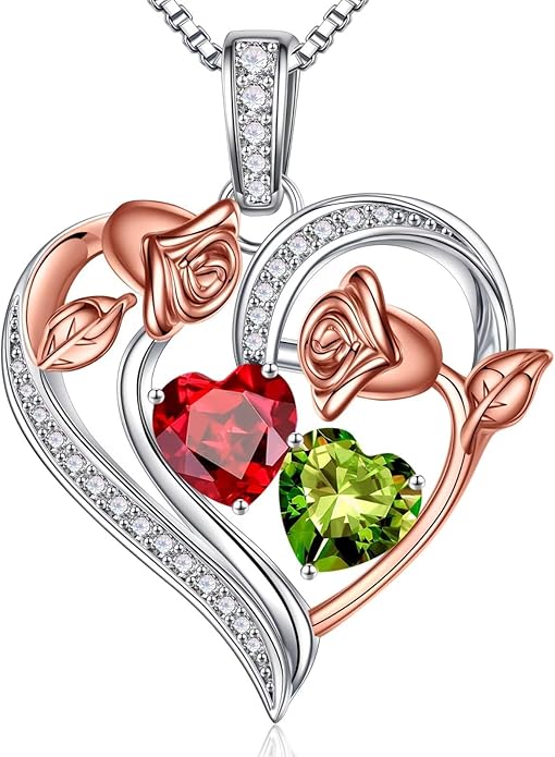 Iefil Valentines Day Gifts for Her - 925 Sterling Silver Rose Heart Necklace, Birthstone Jewelry, Anniversary Birthday Gifts for Wife Girlfriend Mom Daughter