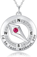 FANCIME Sterling Silver Compass Birthstone Necklaces Fine Jewelry Anniversary Birthday Gifts for Women Her Wife Mom