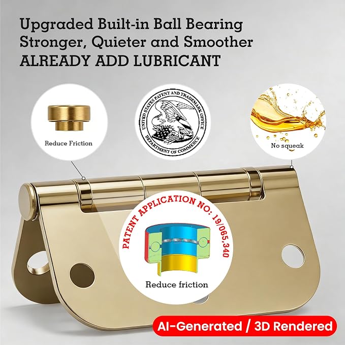 TDCHINGES Rounded Door Hinges Polished Brass 3.5 Inch 5/8" Lasting Mute | 1 - Image 2