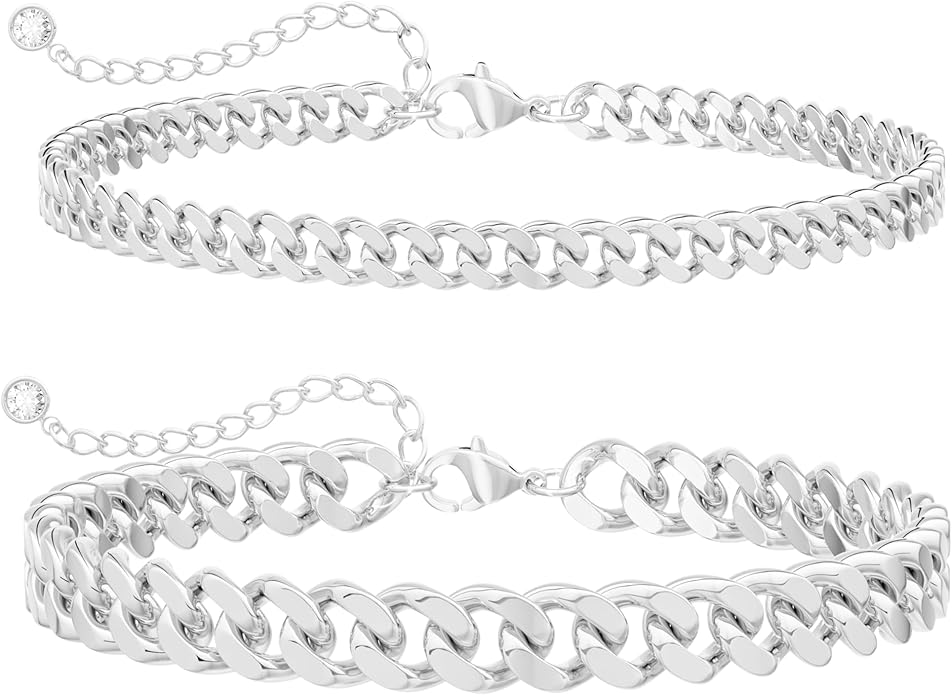 Gold Ankle Bracelets for Women Waterproof - Dainty Gold Anklets Trendy Layered 14K Gold/Silver Plated Stackable Chunky Cuban Link Chian Anklet Bracelet Set for Women Non Tarnish Jewelry Gift